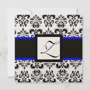 Invitación DAMASCO MONOGRAMA NEGRO BLANCO Champán Metálico