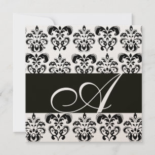Invitación DAMASCO MONOGRAMA NEGRO Y BLANCO Chanpagne metálic