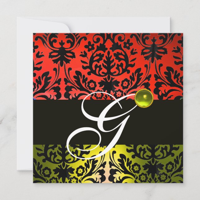 Invitación DAMASCO MONOGRAMA ROJO AMARILLO NEGRO Topacio (Anverso)