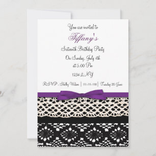 Invitación damasco morado de encaje Dulce Dieciséis invitacio