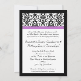 Invitación Damasco morado de lavanda negro/blanco