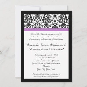 Invitación Damasco morado de lavanda negro/blanco