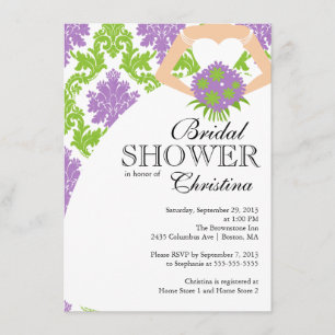 Invitación Damasco morado moderno, hermosa ducha novia