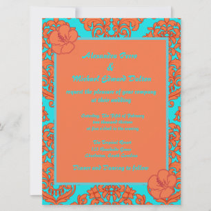 Invitación Damasco Naranja y turquesa