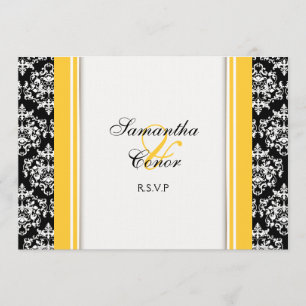 Invitación Damasco negro blanco amarillo boda compromiso