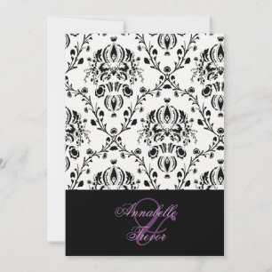 Invitación Damasco negro/blanco, boda personalizada