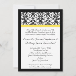 Invitación Damasco negro/blanco con amarillo vibrante