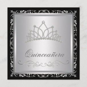 Invitación Damasco negro de Diamante Quinceanera