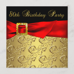 Invitación Damasco negro de oro rojo mujeres 80 cumpleaños