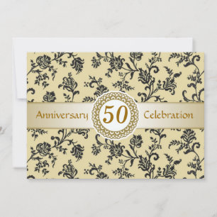 Invitación Damasco negro dorado, 50º aniversario de bodas
