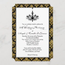 Invitación Damasco negro, dorado, araña 50 aniversario