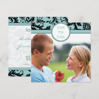 Invitación Damasco negro en la boda de Aqua Save the Date