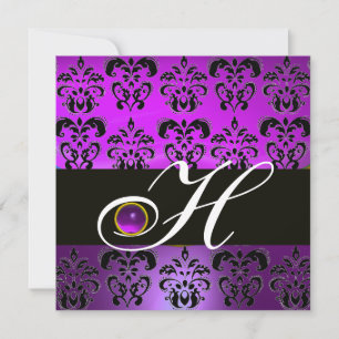 INVITACIÓN DAMASCO NEGRO MORADO MONOGRAMA AMETISTA
