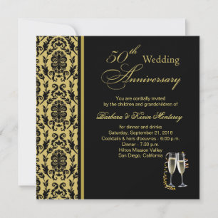 Invitación Damasco negro sobre oro 50 Aniversario de Boda