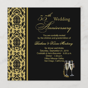 Invitación Damasco negro sobre oro Aniversario de bodas númer