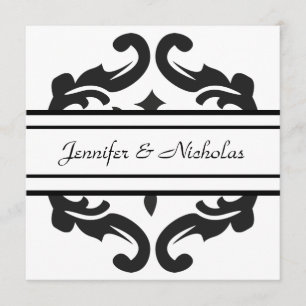 Invitación Damasco negro y blanco de la recepción nupcial de