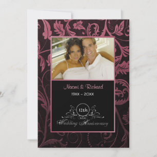 Invitación Damasco Negro y Frambuesa 12º Aniversario de Boda