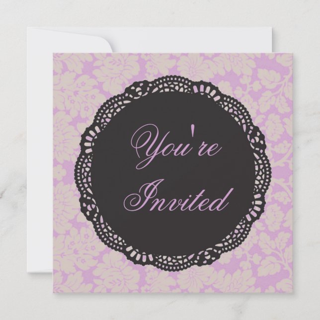 Invitación Damasco negro y lilac (Anverso)