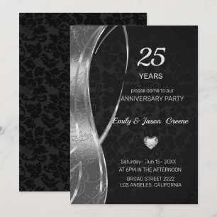 Invitación Damasco Negro Y Plateado