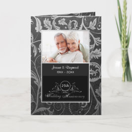 Invitación Damasco negro y plateado 25 Aniversario de bodas
