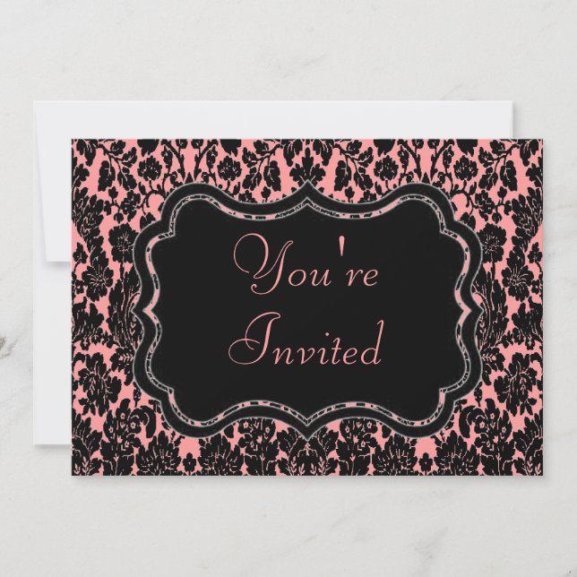 Invitación Damasco negro y rosa (Anverso)