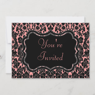 Invitación Damasco negro y rosa