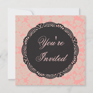 Invitación Damasco Negro y Rosa
