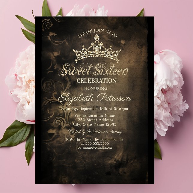 Invitación Damasco Oscuro Gótico Dulces 16 (Subido por el creador)