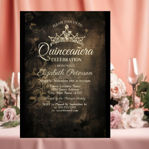 Invitación Damasco Oscuro Quinceañera Gótico