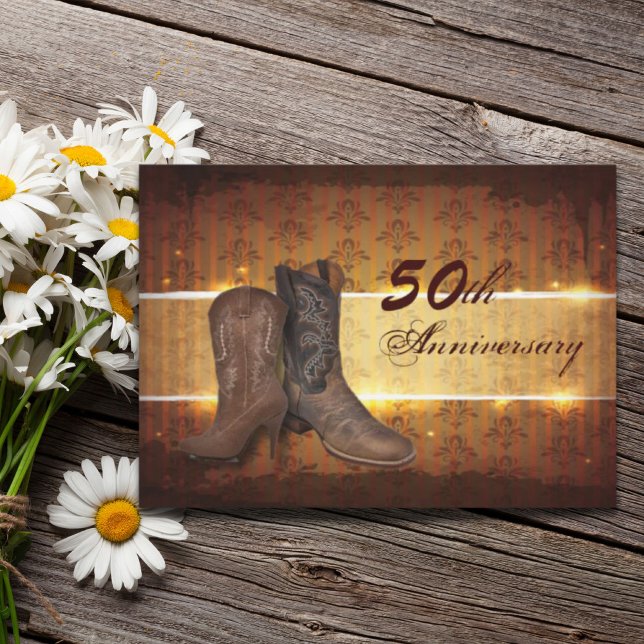 Invitación damasco país vaquero 50 aniversario boda (damask cowboy country 50th wedding anniversary invitation)