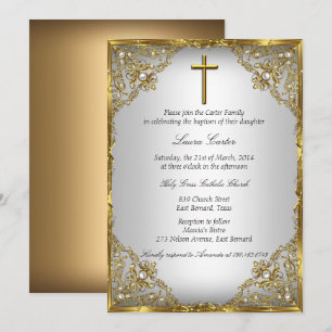Invitación Damasco Perla Dorada & Bautizo/Cruz de Bautizo