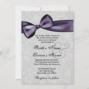 Invitación Damasco plateado y Boda de arco morado profundo