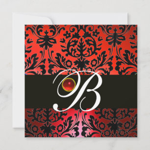 Invitación DAMASCO ROJO NEGRO MONOGRAMA Rubí Blanco