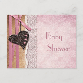 Invitación Damasco rosa, Baby Shower de Corazón y Carne Impre