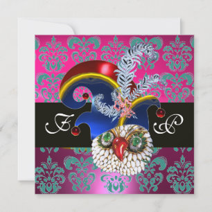 INVITACIÓN DAMASCO ROSA, BÚHO JOYA, SOMBRERO DUENDE, PLUMAS D