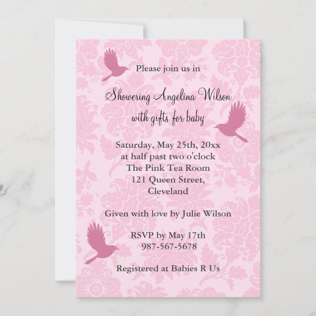 Invitación Damasco rosa de bonito (Anverso)