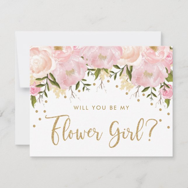 Invitación Damasco Rosa Floral Pastel Sé Mi Dama de Flores (Anverso)
