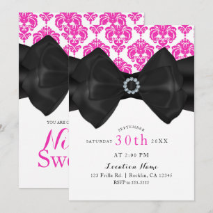Invitación Damasco Rosa y Blanco Fiesta Dulces 16 con Lazo Ne
