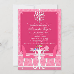 Invitación Damasco rosa y Fiesta de té de novia candelabro