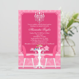 Invitación Damasco rosa y Fiesta de té de novia candelabro