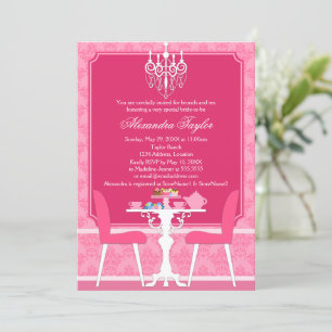 Invitación Damasco rosa y Fiesta de té de novia candelabro