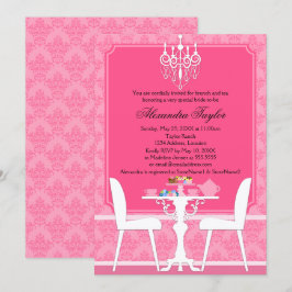 Invitación Damasco rosa y Fiesta de té de novia candelabro