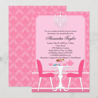 Invitación Damasco rosa y Fiesta de té de novia candelabro
