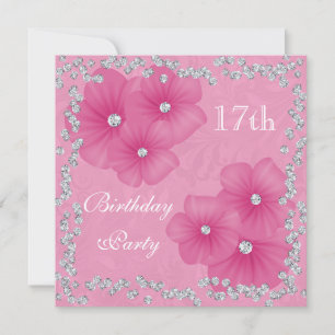 Invitación Damasco rosado y cumpleaños de las flores 17mo
