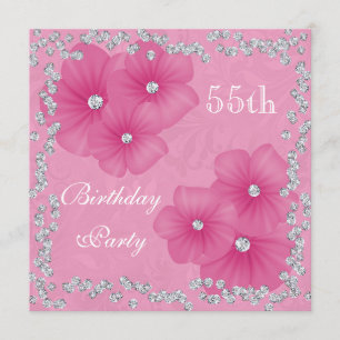 Invitación Damasco rosado y cumpleaños de las flores 55.o