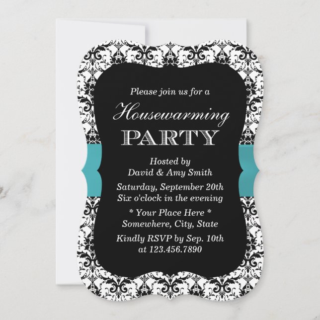 Invitación Damasco simple y Fiesta de Cinta Verde azulada par (Anverso)