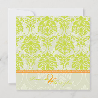 Invitación Damasco verde cal con acento marfileño/naranja