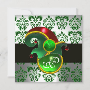 INVITACIÓN DAMASCO VERDE ,GORRO DE DUENDE FIESTA DE SAN PATRI