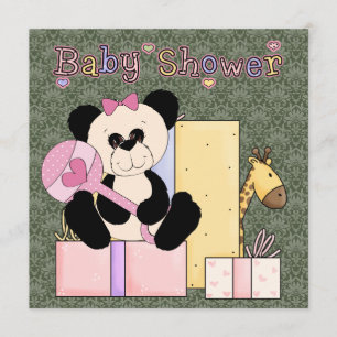 Invitación Damasco verde rosa Teddy Bear Baby Shower