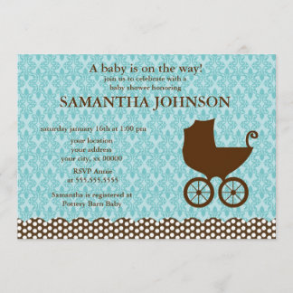 Invitación Damasco y carro elegantes Baby Shower